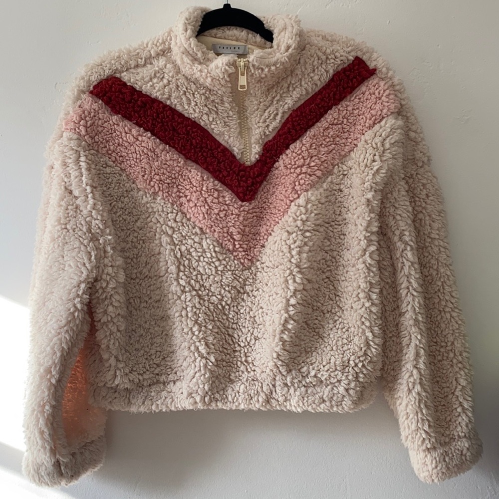 Long Sleeve Lapel Zip Up Faux Shearling Shaggy Sweater